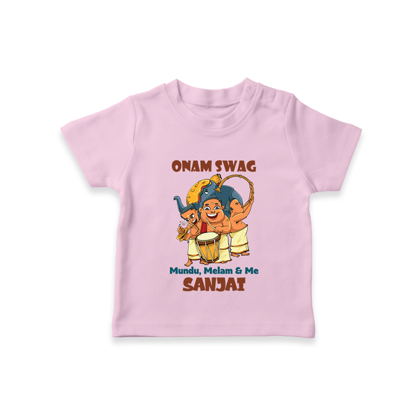 Onam Swag Chenda Melam T Shirt - BABY PINK - 0-5 Months Old (Chest 17")