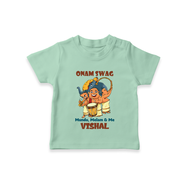 Onam Swag Mundu Melam and Me T-Shirt | Personalized Baby T-Shirt for Onam Style - MINT GREEN - 0-5 Months Old (Chest 17")