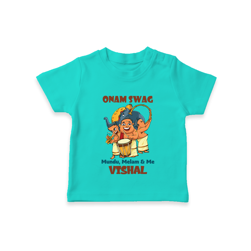 Onam Swag Mundu Melam and Me T-Shirt | Personalized Baby T-Shirt for Onam Style - TEAL - 0-5 Months Old (Chest 17")