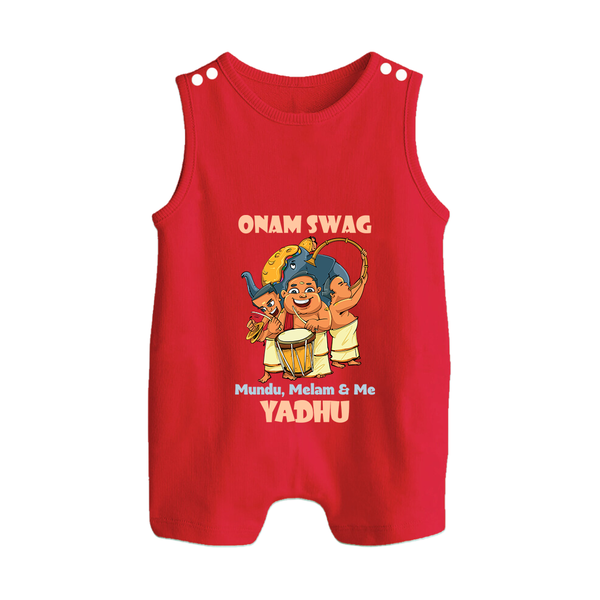 Onam Swag Mundu Melam and Me Romper Suit | Personalized Baby Romper Suit for Onam Style - RED - 0 - 5 Months Old (Chest 18")