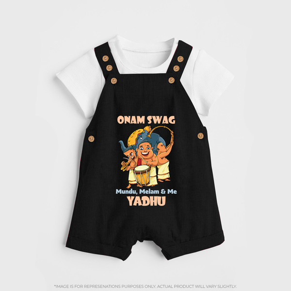 Onam Swag Mundu Melam and Me Dungaree Set | Personalized Baby Dungaree Set for Onam Style - BLACK - 0 - 5 Months Old (Chest 18")