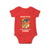 Onam Swag Mundu Melam and Me Romper / Onesie | Personalized Baby Romper / Onesie for Onam Style - RED - New Born (Chest 14")