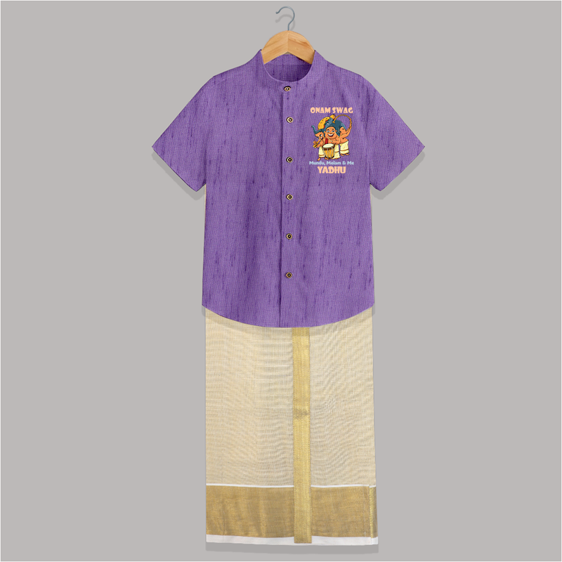 Onam Swag Mundu Melam and Me Shirt And Dhoti | Personalized Baby Shirt And Dhoti for Onam Style - ROYAL PURPLE - 0 - 6 Months Old (Chest-23") (Dhoti length-14")