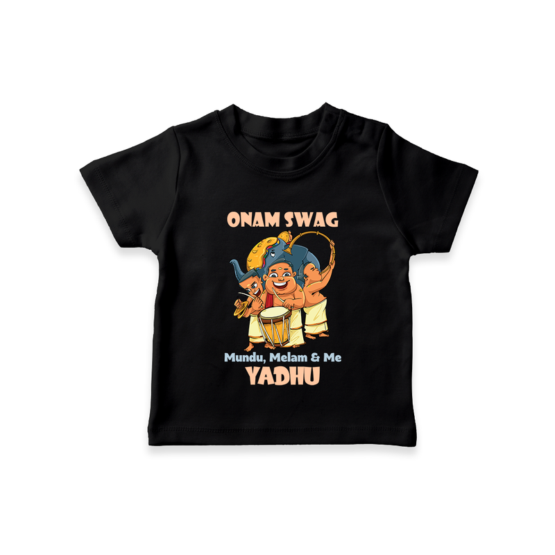 Onam Swag Mundu Melam and Me T-Shirt | Personalized Baby T-Shirt for Onam Style - BLACK - 0-5 Months Old (Chest 17")