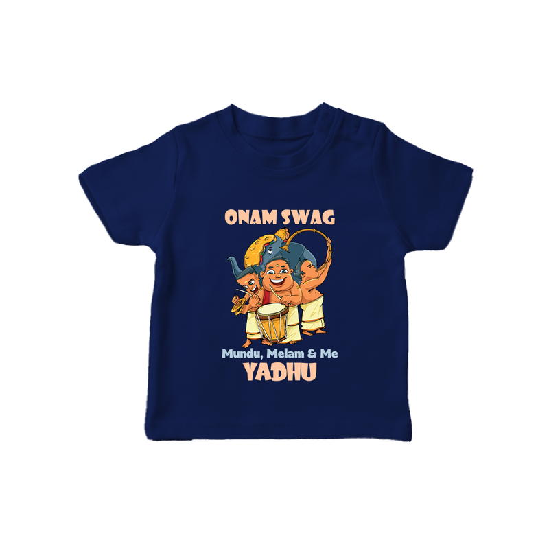Onam Swag Mundu Melam and Me T-Shirt | Personalized Baby T-Shirt for Onam Style - NAVY BLUE - 0-5 Months Old (Chest 17")