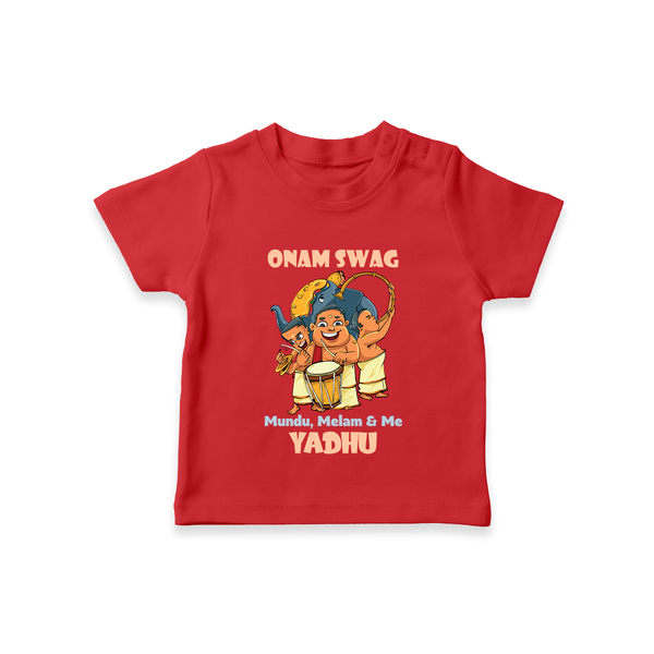 Onam Swag Mundu Melam and Me T-Shirt | Personalized Baby T-Shirt for Onam Style - RED - 0-5 Months Old (Chest 17")