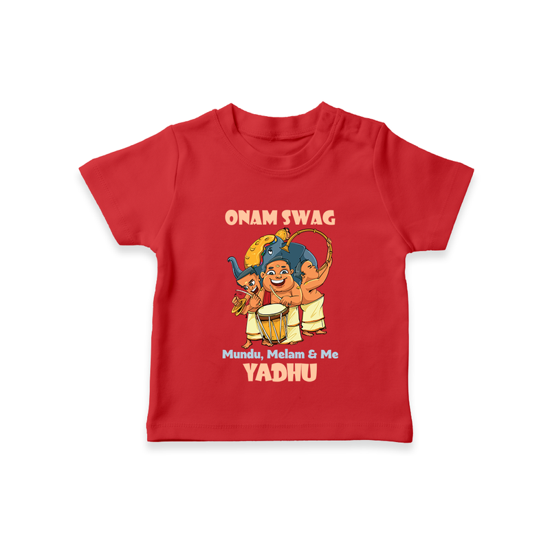 Onam Swag Mundu Melam and Me T-Shirt | Personalized Baby T-Shirt for Onam Style - RED - 0-5 Months Old (Chest 17")