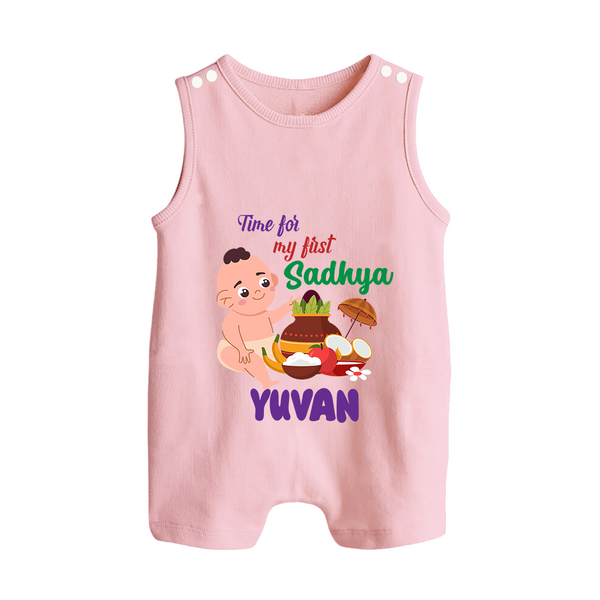 My First Onam Sadhya Celebration Button Romper - BABY PINK - New Born (Chest 18")