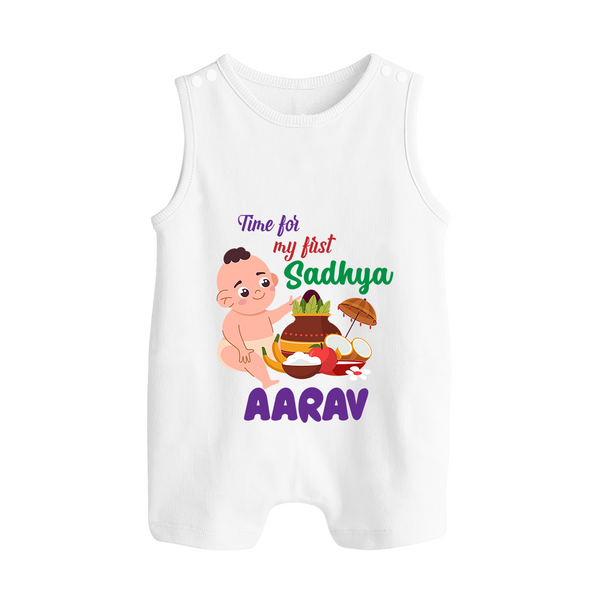Time for My First Sadhya Romper Suit | Custom Baby Romper Suit for the First Onam Feast - WHITE - 0 - 5 Months Old (Chest 18")