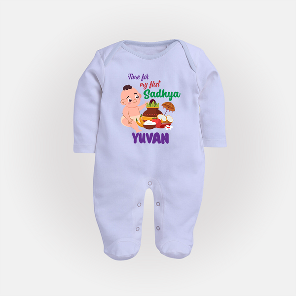 My First Onam Sadhya Celebration Full Body Suit - BABY BLUE - New Born (Chest 7.5")