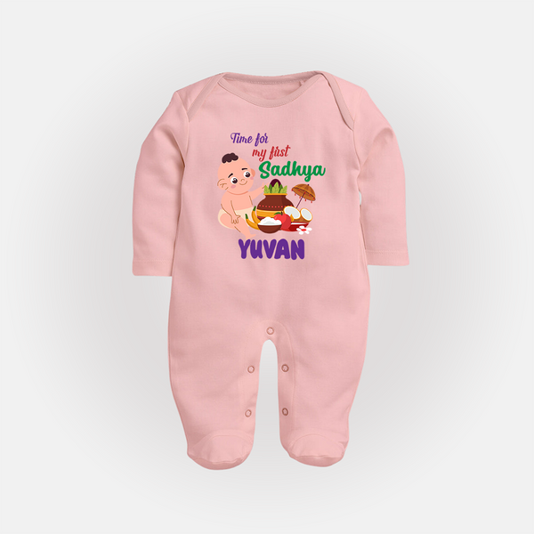 My First Onam Sadhya Celebration Full Body Suit - BABY PINK - New Born (Chest 7.5")