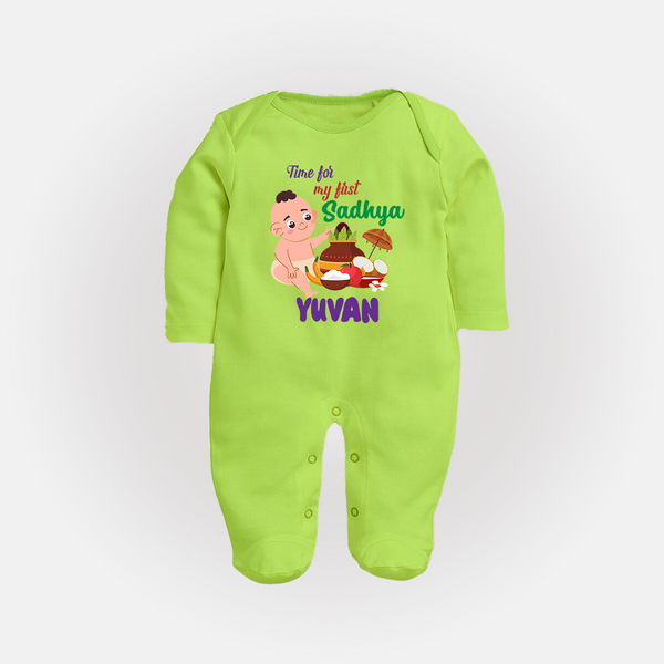 My First Onam Sadhya Celebration Full Body Suit - LIME GREEN - New Born (Chest 7.5")