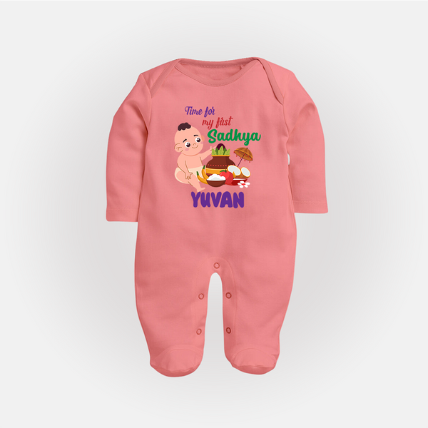 My First Onam Sadhya Celebration Full Body Suit - PEACH - New Born (Chest 7.5")
