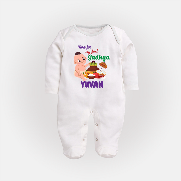 My First Onam Sadhya Celebration Full Body Suit - WHITE - New Born (Chest 7.5")