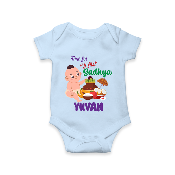 My First Onam Sadhya Celebration Romper - BABY BLUE - New Born (Chest 14")