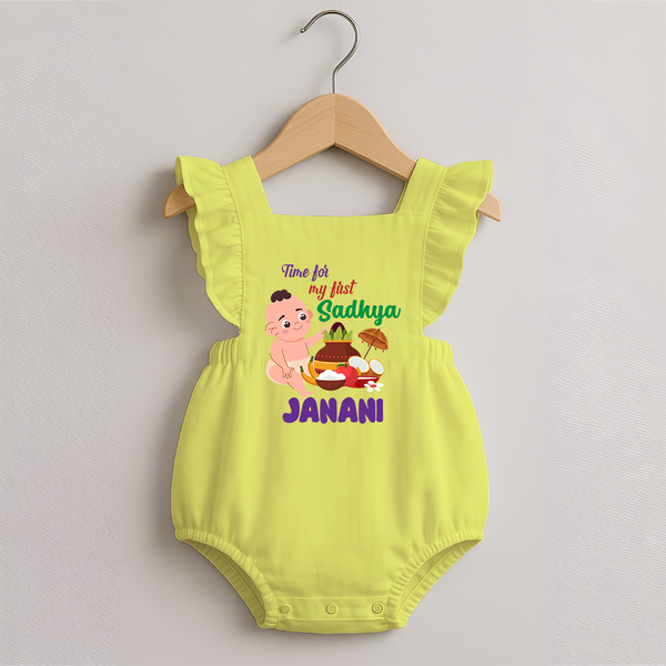 My First Onam Sadhya Celebration Romper Frock - PASTEL YELLOW - 0 - 3 Months Old (Chest 19")