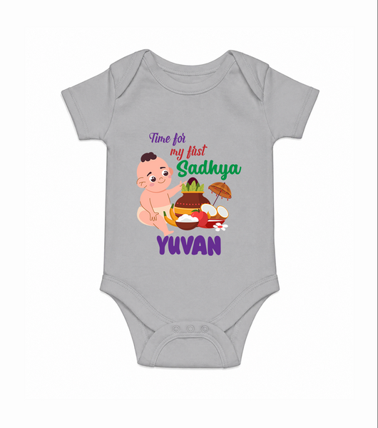 My First Onam Sadhya Celebration Romper - GREY - New Born (Chest 14")