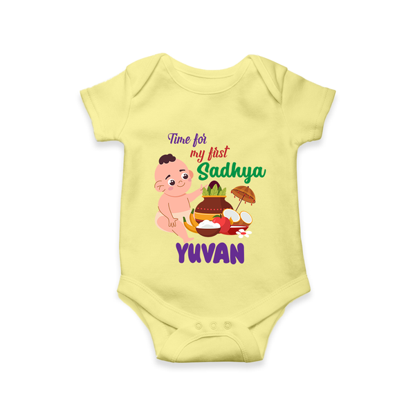 My First Onam Sadhya Celebration Romper - PASTEL YELLOW - New Born (Chest 14")