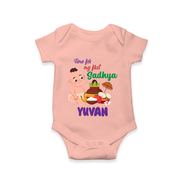 My First Onam Sadhya Celebration Romper - PEACH - New Born (Chest 14")