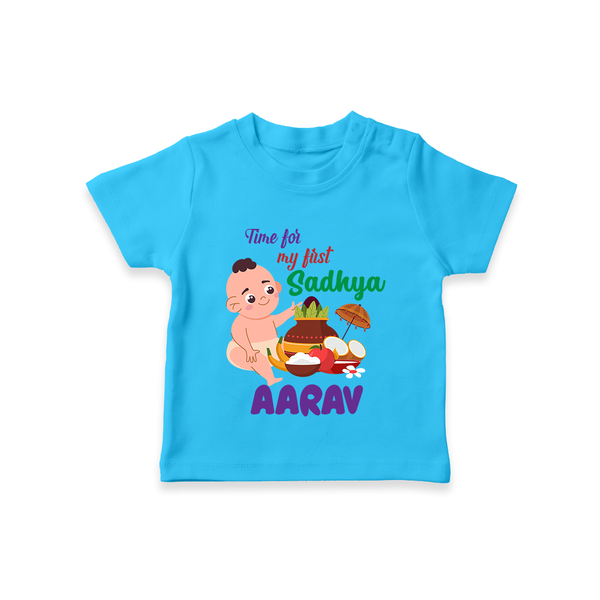 Time for My First Sadhya T-Shirt | Custom Baby T-Shirt for the First Onam Feast - SKY BLUE - 0-5 Months Old (Chest 17")
