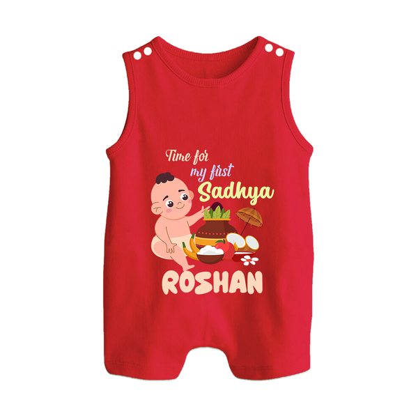 My First Onam Sadhya Celebration Button Romper - RED - New Born (Chest 18")