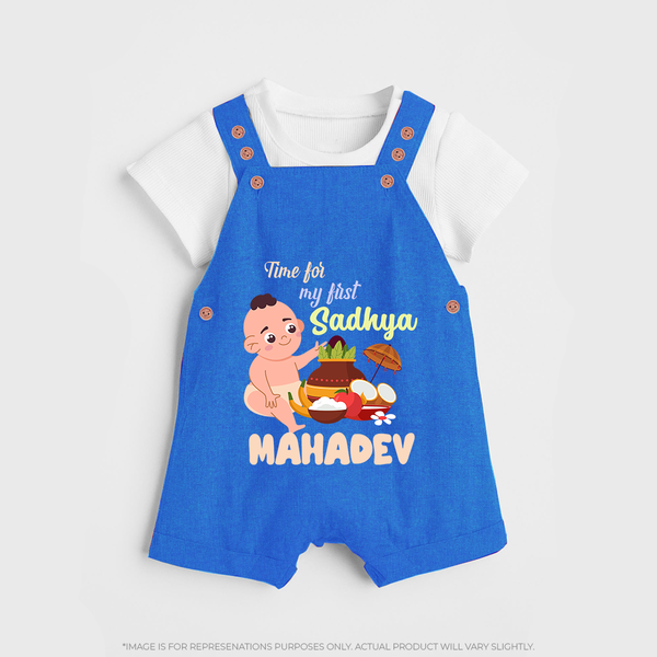 Time for My First Sadhya Dungaree Set | Custom Baby Dungaree Set for the First Onam Feast - COBALT BLUE - 0 - 5 Months Old (Chest 18")