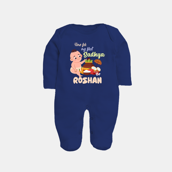 My First Onam Sadhya Celebration Full Body Suit - NAVY BLUE - New Born (Chest 7.5")
