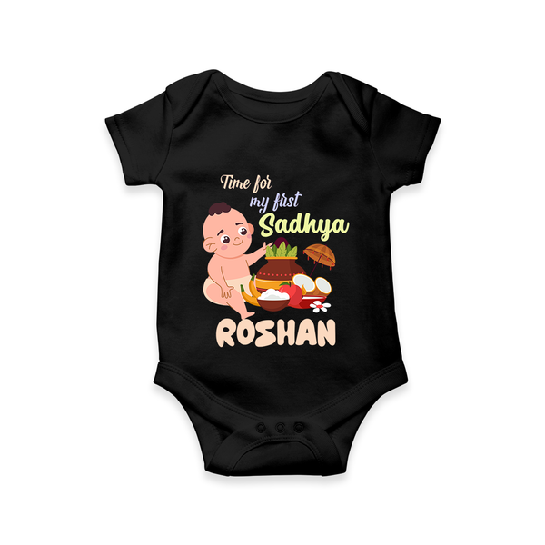 My First Onam Sadhya Celebration Romper - BLACK - New Born (Chest 14")