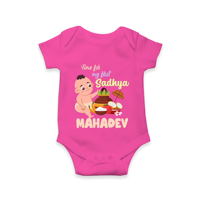 Time for My First Sadhya Romper / Onesie | Custom Baby Romper / Onesie for the First Onam Feast - HOT PINK - New Born (Chest 14")