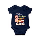 My First Onam Sadhya Celebration Romper - NAVY BLUE - New Born (Chest 14")