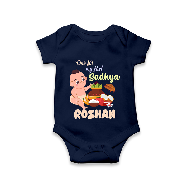 My First Onam Sadhya Celebration Romper - NAVY BLUE - New Born (Chest 14")