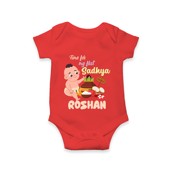 My First Onam Sadhya Celebration Romper - RED - New Born (Chest 14")
