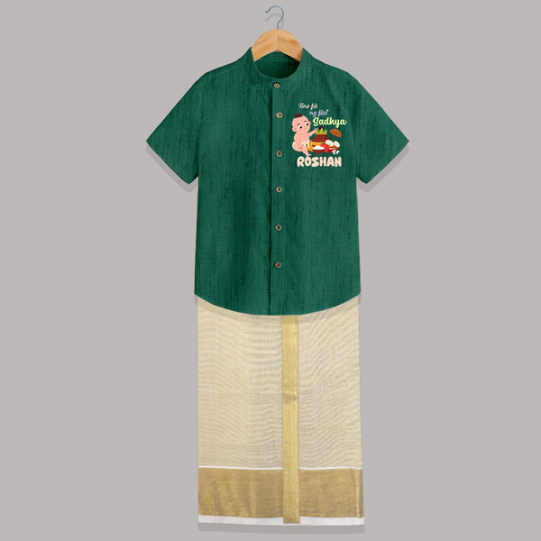 My First Onam Sadhya Celebration Shirt and Dhoti - DARK GREEN - 0 - 6 Months Old (Chest-23") (Dhoti length-14")