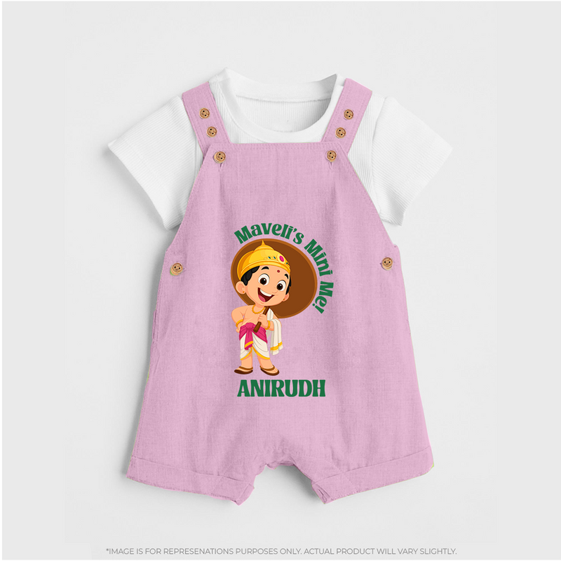 Maveli's Mini Me Dungaree Set | Personalized Baby Dungaree Set for Onam Celebrations - BABY PINK - 0 - 5 Months Old (Chest 18")