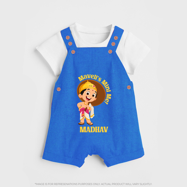 Maveli's Mini Me Dungaree Set | Personalized Baby Dungaree Set for Onam Celebrations - COBALT BLUE - 0 - 5 Months Old (Chest 18")