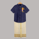 Maveli's Mini Me Shirt And Dhoti | Personalized Baby Shirt And Dhoti for Onam Celebrations - DARK BLUE - 0 - 6 Months Old (Chest-23") (Dhoti length-14")