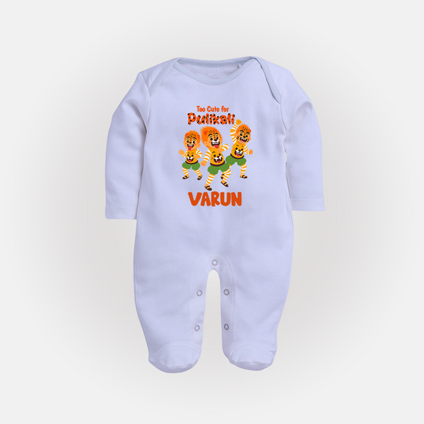 Too Cute for Pulikali Sleep Suit | Custom Baby Sleep Suit for Onam Fun - BABY BLUE - New Born (Chest 7.5")