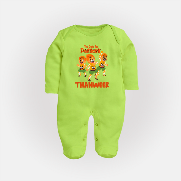 Cute Pulikali Festival Full Body Suit - LIME GREEN - New Born (Chest 7.5")