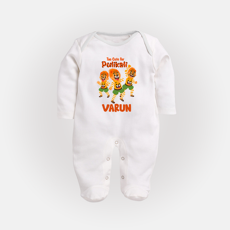 Too Cute for Pulikali Sleep Suit | Custom Baby Sleep Suit for Onam Fun - WHITE - New Born (Chest 7.5")