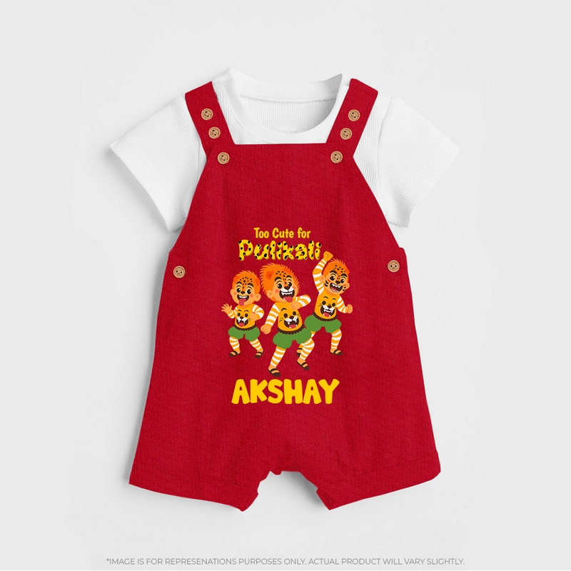 Too Cute for Pulikali Dungaree Set | Custom Baby Dungaree Set for Onam Fun - RED - 0 - 5 Months Old (Chest 18")