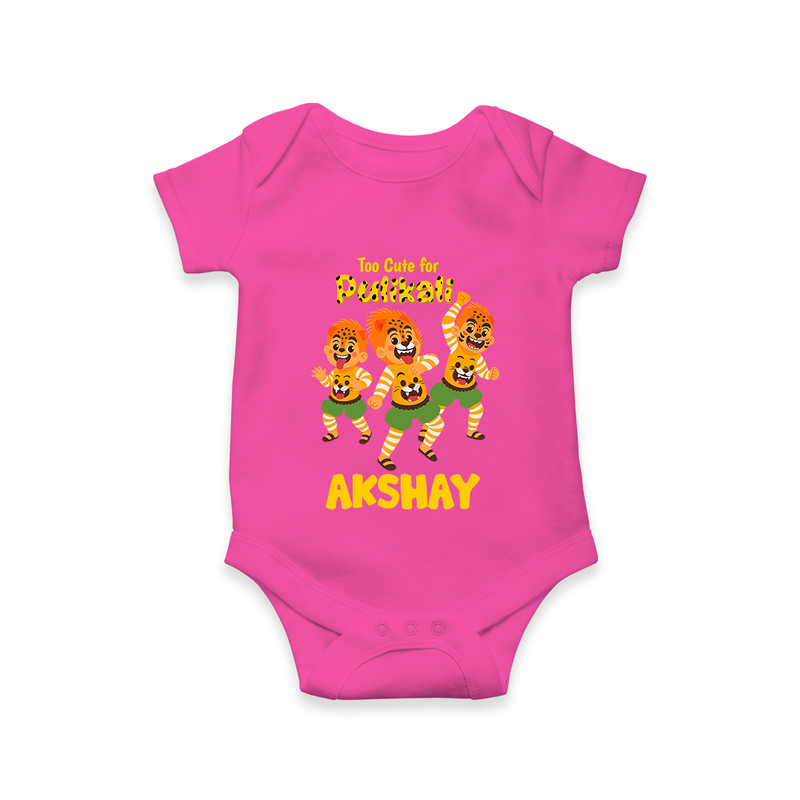 Too Cute for Pulikali Romper / Onesie | Custom Baby Romper / Onesie for Onam Fun - HOT PINK - New Born (Chest 14")