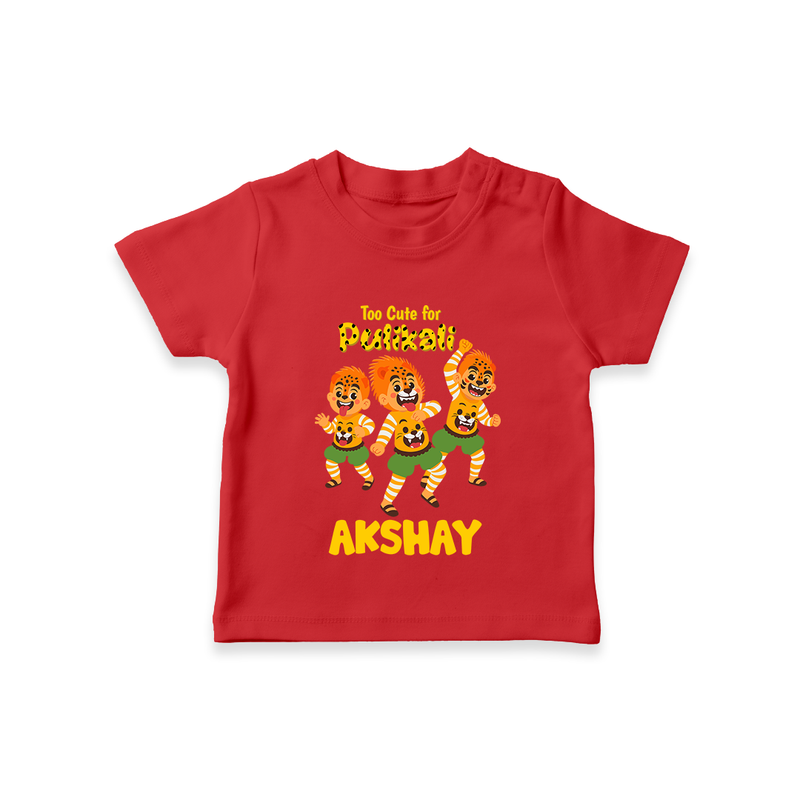 Too Cute for Pulikali T-Shirt | Custom Baby T-Shirt for Onam Fun - RED - 0-5 Months Old (Chest 17")