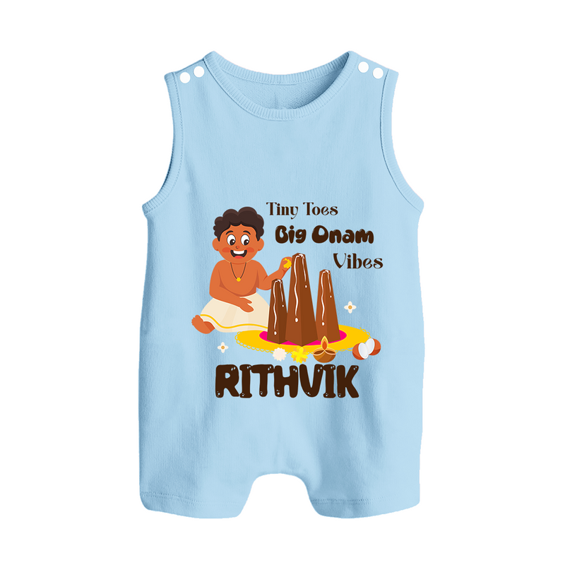 Tiny Toes Big Onam Vibes Romper Suit | Personalized Baby Romper Suit for Onam Festivities - BABY BLUE - 0 - 5 Months Old (Chest 18")