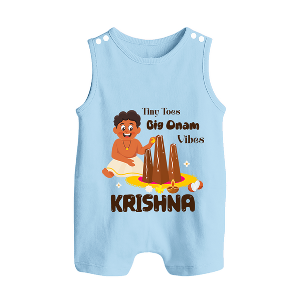 Tiny Toes Big Onam Vibes Button Romper - BABY BLUE - New Born (Chest 18")