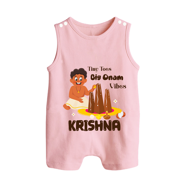 Tiny Toes Big Onam Vibes Button Romper - BABY PINK - New Born (Chest 18")