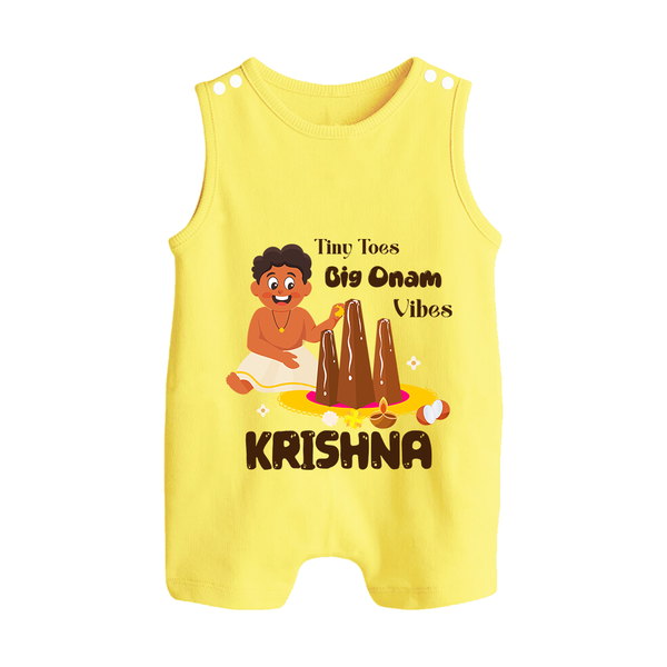 Tiny Toes Big Onam Vibes Button Romper - PASTEL YELLOW - New Born (Chest 18")