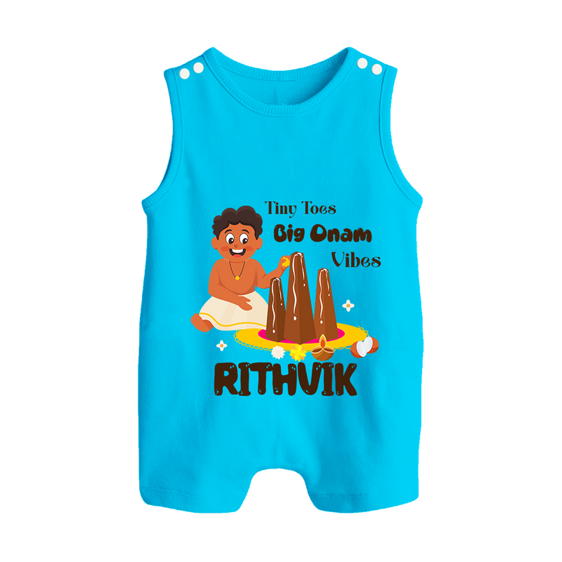 Tiny Toes Big Onam Vibes Romper Suit | Personalized Baby Romper Suit for Onam Festivities - SKY BLUE - 0 - 5 Months Old (Chest 18")