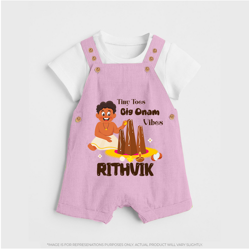 Tiny Toes Big Onam Vibes Dungaree Set | Personalized Baby Dungaree Set for Onam Festivities - BABY PINK - 0 - 5 Months Old (Chest 18")