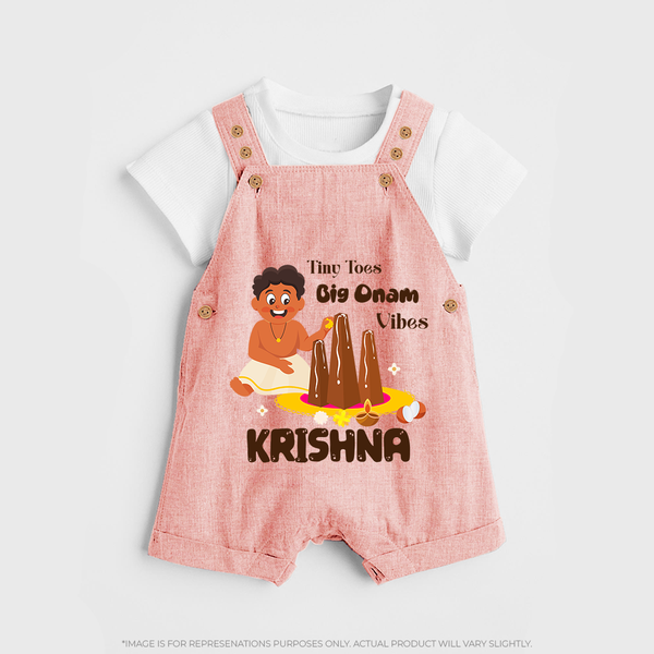 Tiny Toes Big Onam Vibes Dungaree - PEACH - 0 - 5 Months Old (Chest 18")