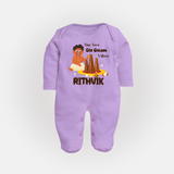 Tiny Toes Big Onam Vibes Sleep Suit | Personalized Baby Sleep Suit for Onam Festivities - LILAC - New Born (Chest 7.5")